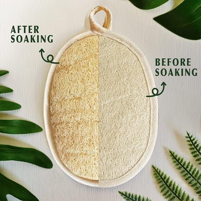 Natural Loofah Bath Sponge (4-Pack) - Dual-Sided Exfoliating Body Scrubber, Eco-Friendly Biodegradable Shower Pad for Gentle Deep Cleansing
