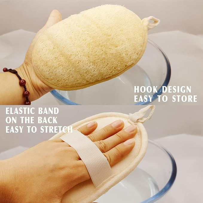 Natural Loofah Bath Sponge (4-Pack) - Dual-Sided Exfoliating Body Scrubber, Eco-Friendly Biodegradable Shower Pad for Gentle Deep Cleansing