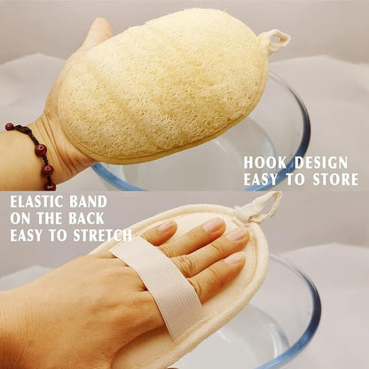 Natural Loofah Bath Sponge (4-Pack) - Dual-Sided Exfoliating Body Scrubber, Eco-Friendly Biodegradable Shower Pad for Gentle Deep Cleansing