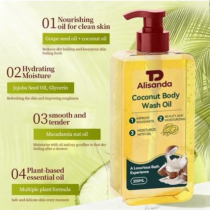 Coconut Body Wash Oil, 300ml - Oil-Based Cleansing & Moisturizing